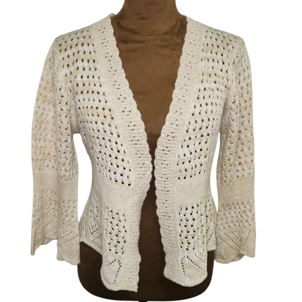 Sweet Kizz Y2K Crochet Open-Knit Cardigan Bolero Size S Flare Sleeve Boho